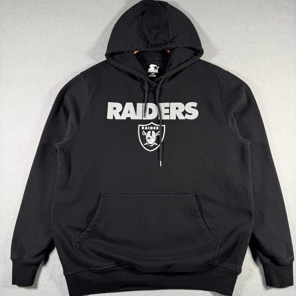Starter NFL Las Vegas Raiders Hoodie Black Graphic Sweatshirt Mens Large 6S4-428